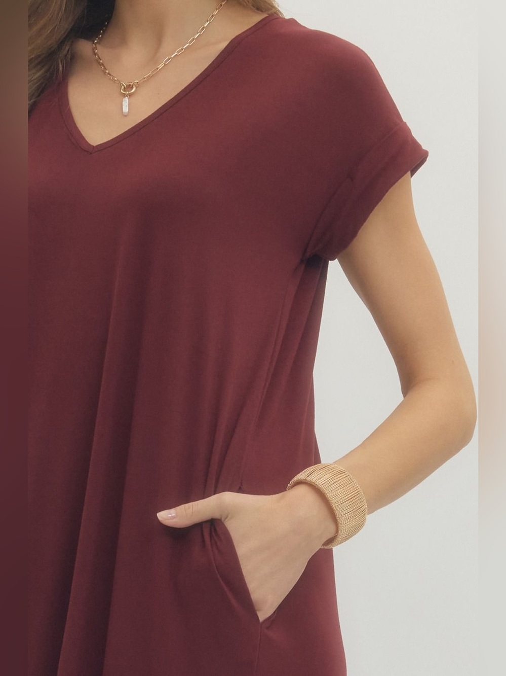 🆕 Entro Solid jersey knit V-neck round hem maxi dress - Picture 6 of 7